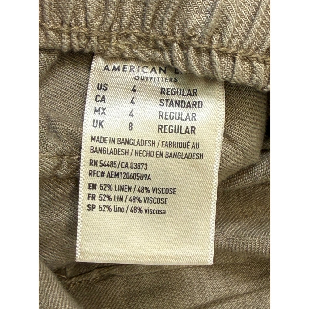 Linen Blend Paperbag Waist Drawstring Utility Pants Olive Green Khaki Relaxed - Picture 9 of 10